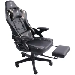 Gaming Stuhl im modernen Racing-Design mit ausziehbarer Fußstütze Gaming Chair mit verstellbaren Design Armlehnen ergonomischer Schreibtischstuhl mit extra Stützkissen