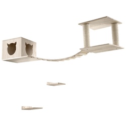 Massivholz Katzenspielplatz, Kletterwand für die Decken- und Wandmontage, natur/weiß
