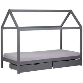 Homestyle4u Hausbett 90 x 200 cm Kiefer grau