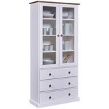 Interlink Inter Link – Vitrinenschrank – Buffet-Schrank - Geschirrschrank - Esszimmerschrank - Landhausstil – Massivholz FSC – 2 Türen – 3 Schubladen – Westerland (190 x 90 x 39 cm)