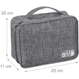Relaxdays Kabeltasche Organizer 11 x 25 x 20 cm 1-tlg. grau