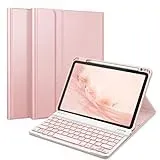 Fintie Tastatur Hülle für iPad Air 11" 2024, iPad Air 5 2022/ iPad Air 4 Hülle mit Tastatur 10.9" - Magnetisch Abnehmbarer Keyboard mit DIY Hintergrundbeleuchtung, Deutsches QWERTZ Layout, Roségold