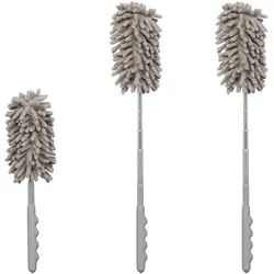 Relaxdays Staubwedel 3er Set, ausziehbare Telekopstange bis 77cm, waschbare Mikrofaser, Auto & Haushalt, Staubmopp, grau