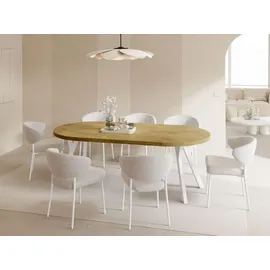 WFL GROUP Esstisch Rund Groß XXL Ausziehbar im Loft-Stil – 100 bis 250 cm – Extra Lang Ausziehtisch mit Weißen Holzbeinen, Industrieller Tisch für 5-1... - Braun