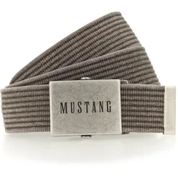 Stoffgürtel MUSTANG, Damen, Gr. 110, grau (hellgrau), Baumwolle, unifarben, casual,klassisch,sportlich, Gürtel, Gewaschenes Rillenband, Klemmverschluss aus mattem Silber, 4 cm