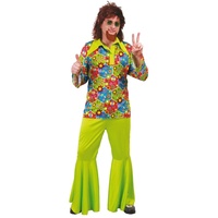 Fiestas GUiRCA Flower Power Hippie Kostüm Herren Karneval, bunter 70er Jahre Kostüm Herren - Gr L 52–54 - Schlager Star Disco Outfit, 70er Jahre Kostüm Erwachsene, 60er Faschingskostüme Männer Hippie