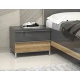 PLACES OF STYLE Nachtkonsole PLACES OF STYLE "Onyx, Nachttisch mit 2 oder 3 Schubladen, UV Lackierung Hochglanz", grau (anthrazit, walnussfarben), B:56cm H:43cm T:41cm, Spanplatte, Sideboards, Nachtkonsole, mit Soft-Close-Funktion, Maße (B/T/H) 56/41/43 oder 59cm