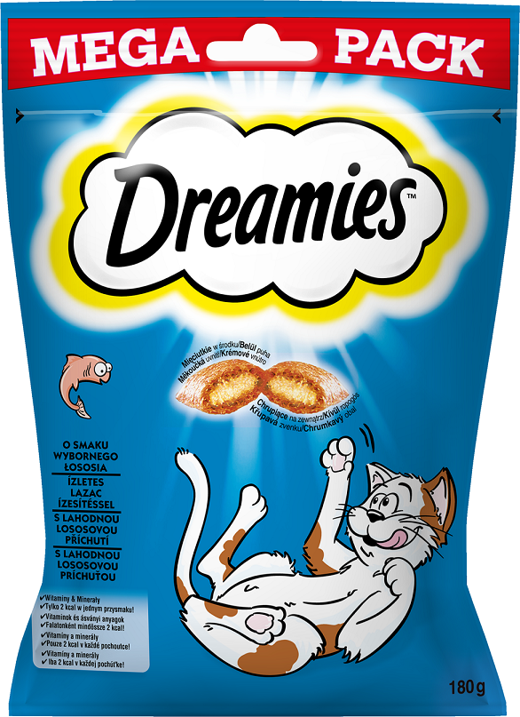 DREAMIES 180 g - Katzenleckerli mit exquisitem Lachsgeschmack (Rabatt für Stammkunden 3%)