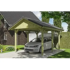 SKANHOLZ Wallgau Einzelcarport 3,80 x 5,00 m grün inkl. Dachlattung und Pfostenanker