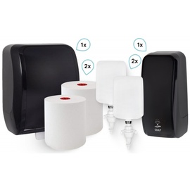 Blanc HYGIENIC Waschraum: Handtuchrollenspender AUTOCUT + 2 TAD Handtuchrollen + Schaumseifenspender SENSOR + 2 Kartuschen Farbe Weiß