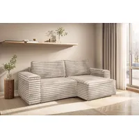 Fun Möbel Ecksofa Schlafsofa MADLEN Stoff Velo Beige Ottomane