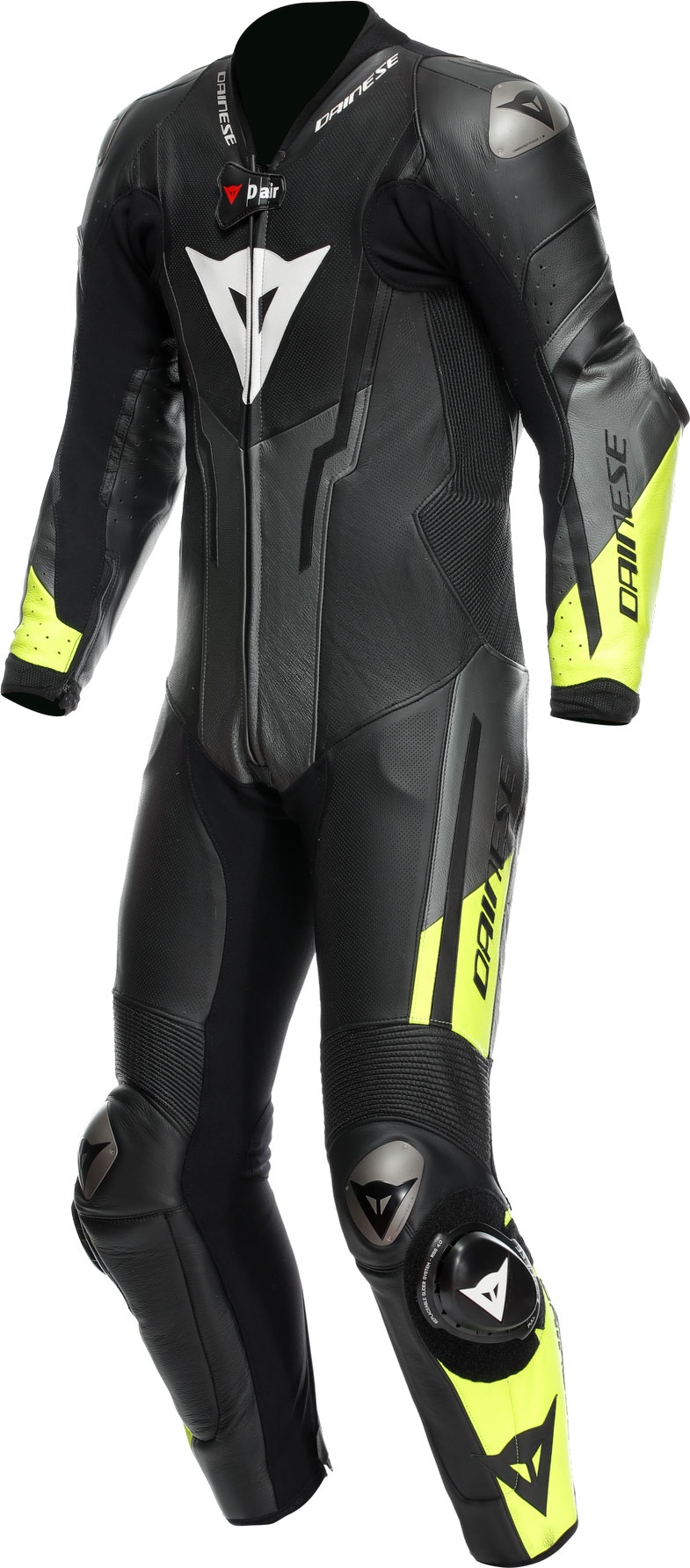 Dainese Misano 3 D-air, Lederkombi 1tlg. perforiert - Schwarz/Dunkelgrau/Neon-Gelb - 64