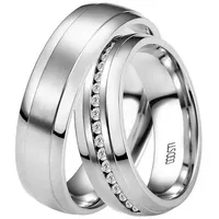DOOSTI Trauring Schmuck Geschenk Edelstahl Trauring Ehering Partnerring LIEBE, Made in Germany - wahlweise mit oder ohne Zirkonia silberfarben 56