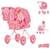 Chipolino Puppenwagen Emily Tasche, Sonnendach verstellbar, zusammenklappbar rosa