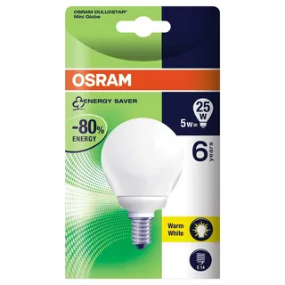 Osram 63117B1 Duluxstar Mini Globe E14 Energiesparlampe in Globeform 5W/827, warmweiß