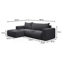 petits-meubles Ecksofa Bliss 3 Sitzplätze Dunkelgrau