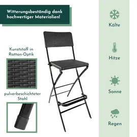 Lemodo Barhocker mit Lehne, klappbare Barstühle als 2er Set, Küchenhocker Sitzfläche in Rattanoptik schwarz,