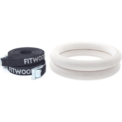 FitWood Olympic Turnringe 28mm - Glazing-Oberfläche / Schwarz Gurt