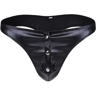 String Tanga Herren Leder Wetlook Loch Metall-Penisring Männer Bikini Slip Thong Tanga Lack Leder Briefs Low Rise Erotik Unterwäsche
