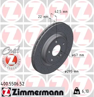 ZIMMERMANN Bremsscheibe 400550652 Hinterachse Gelocht 295mm 22mm für Mercedes (BBDC)