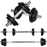 Homcom 2 in 1 Hantelnset verstellbare Dumbbellset 20 KG Kurzhantel & Langhantel mit Verbindungsrohr professionell Dumbbell Krafttraining und Gewichtheben für Zuhause Fitness Rostfrei Anti-Rutsch Eisen B/H/L: ca. 16x16x95 cm schwarz