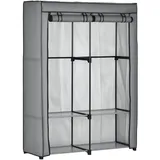 Homcom Kleiderschrank Stoffschrank mit 2 Kleiderstangen, 4 Einlegeböden und Reißverschluss, Faltschrank Stoffkleiderschrank für Schlafzimmer, Ankleidezimmer, 118 x 49 x 170 cm, Hellgrau