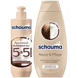 Schauma 5&5 Reparierende Multitalent-Kur (300 ml) Haarmaske Haarkur Splissversiegelung & Schwarzkopf Reparatur-Shampoo Repair & Pflege (400 ml) repariert Kokos-Extrakt