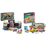 LEGO Friends Popstar-Tourbus, Musik-Set mit LKW-Spielzeug und 4 Figuren & 41740 Friends Aliyas Zimmer, Übernachtungsparty-Spielzeug