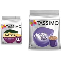 Tassimo Kapseln Jacobs Caffè Crema Intenso XL, 80 Kaffeekapseln, 5er Pack, 5 x 16 Getränke & Kapseln Milka, 40 Kakao Kapseln, 5er Pack, 5 x 8 Getränke