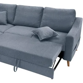 P & B Ecksofa, Blau, Textil Buche, massiv, Struktur, 4-Sitzer, Füllung: Schaumstoff, Ottomane links, L-Form, 230x200 cm, Made in EU, Liegefunktion, Schlafen auf Sitzhöhe Wohnzimmer, Sofas , Couches, Wohnlandschaften, Ecksofas