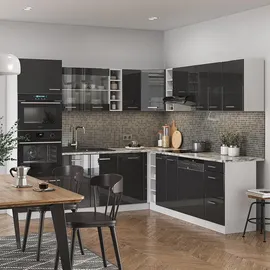 Vicco Winkelküche L-Form 237 x 247 cm Hochglanz Weiß/Anthrazit