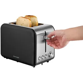 Concept TE2052 Edelstahl Toaster mit Breitem Schlitz 36mm 2 Röstkammern Elektronischer Timer 950W Matt Schwarz