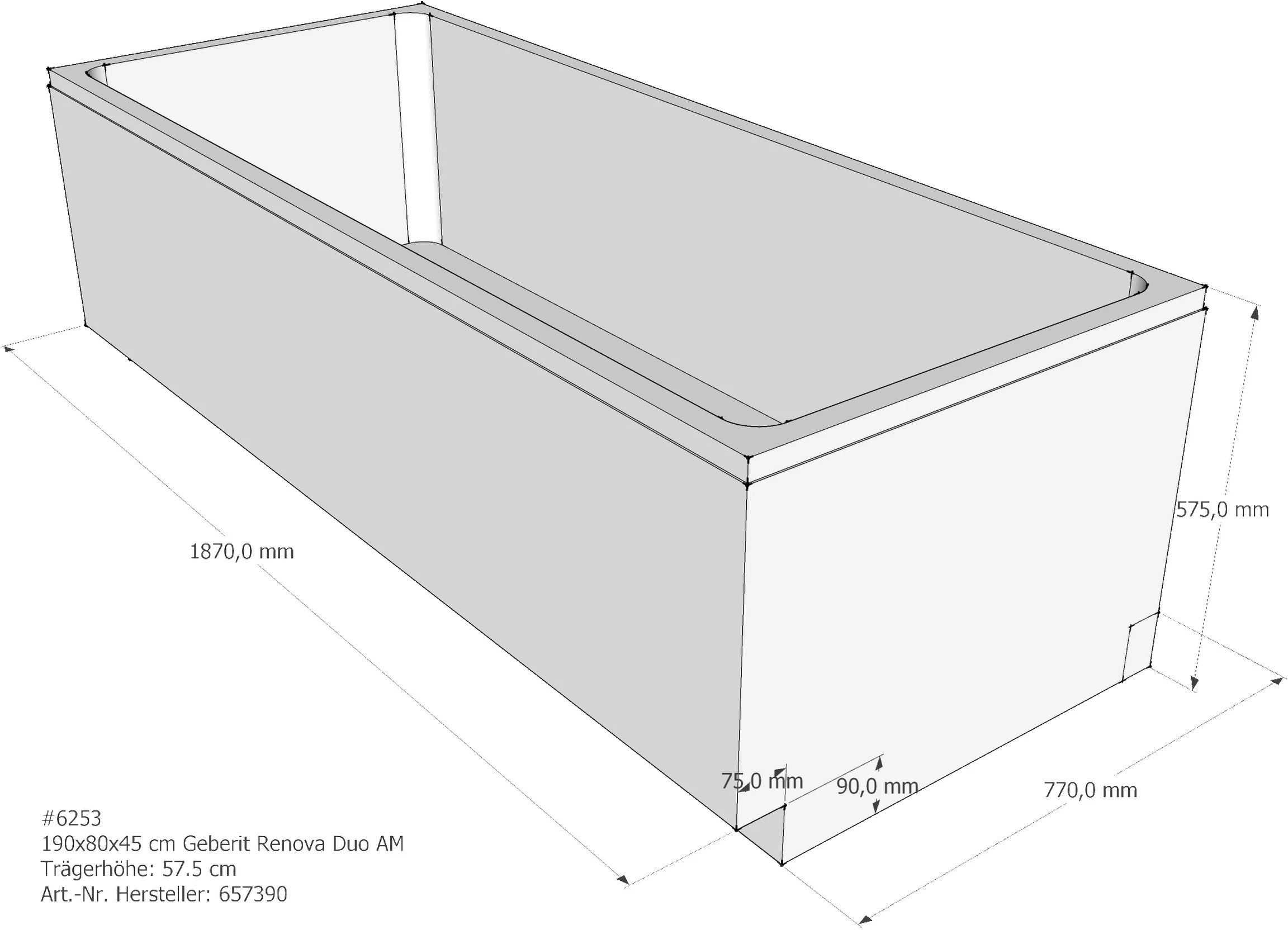 Wannenträger Keramag Renova 190x80x45 cm AM