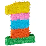 Relaxdays Pinata Geburtstag Zahl 1 Papier Gelb/Grün/Rosa