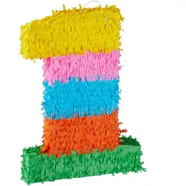 Relaxdays Pinata Geburtstag Zahl 1 Papier Gelb/Grün/Rosa
