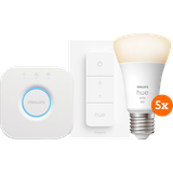 Philips Hue White Starter Pack E27 mit 5 Lampen, Dimmer + Bridge