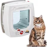 Famanu Katzenklappe mit Mikrochip - Windstopper-System, 4-Wege-Verriegelung - Weiß