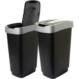 2friends 2er Set Mülleimer Abfalleimer 50 Liter mit Deckel 50l mit Schwingdeckel für Küche Bad - Schwarz