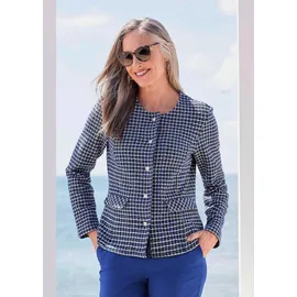 GOLDNER Elegante Karo-Jacke mit Glanzeffekten in royalblau weiß, / gemustert), | Gr.: 38