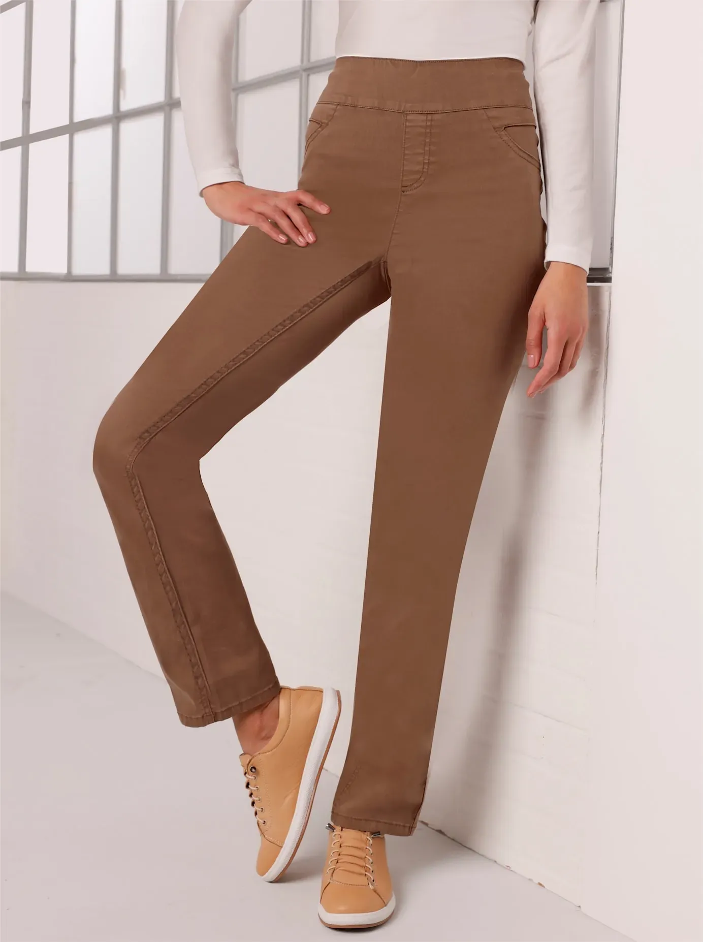 Schlupfjeans CREATION L PREMIUM, Damen, Gr. 48, Normalgrößen, braun, 63% Baumwolle, 35% Lyocell, 2% Elasthan, unifarben, lang, Jeans Schlupfjeans