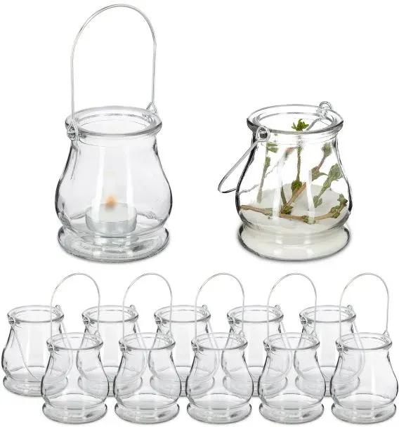 Relaxdays Transparentes Windlicht im 12er Set Silber,Transparent