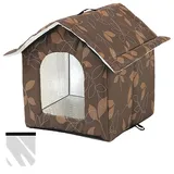 Katzenhaus Outdoor, Katzenhöhle für Draußen, Katzenhaus Für Draußen Winterfest Wasserdicht, Kombiniert isolierte Aluminiumfolie Mit abnehmbarem Transparentem Vorhang (L, Braun)