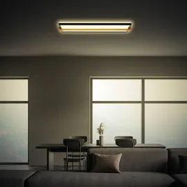 Briloner - LED Deckenlampe mit Holz, indirektes Licht, 3.000K warmweiß, Lampe, Deckenleuchte, Wohnzimmerlampe, LED Panel, Küchenlampe, Deckenbeleuchtung, 60,5x20x4,5 cm, Schwarz