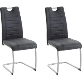 Hela Tische, 2er Set Esszimmerstuhl Ulla, Bezug Microfaser Vintage-Optik Anthrazit, Metallgest. Rundrohr Edelstahl (echt)