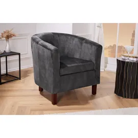 Riess-Ambiente Sessel HEMINGWAY - dunkelgrau Samt Armlehnen Cocktailsessel Rundum Bezug Massivholz