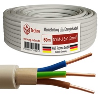 M&G Techno 50m NYM-J 3x1,5 mmІ Mantelleitung Feuchtraumkabel Elektrokabel Kupfer Made in Germany, 8820, Grau