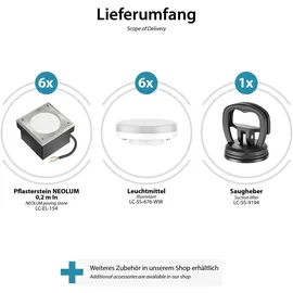 ledscom.de 6x LED Pflasterstein Bodeneinbauleuchte NEOLUM für außen, IP67, eckig, 10 x10cm, inkl. GX53 Leuchtmittel, 51lm, warmweiß
