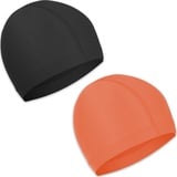 Badekappe 2 Sück Unisex Badehaube Damen Bademütze Schwimmhaube Schwimmkappe Flexible Kappe Badehut für mädchen Lange Haare Herren Kinder Jungen (Schwarz, Orange)