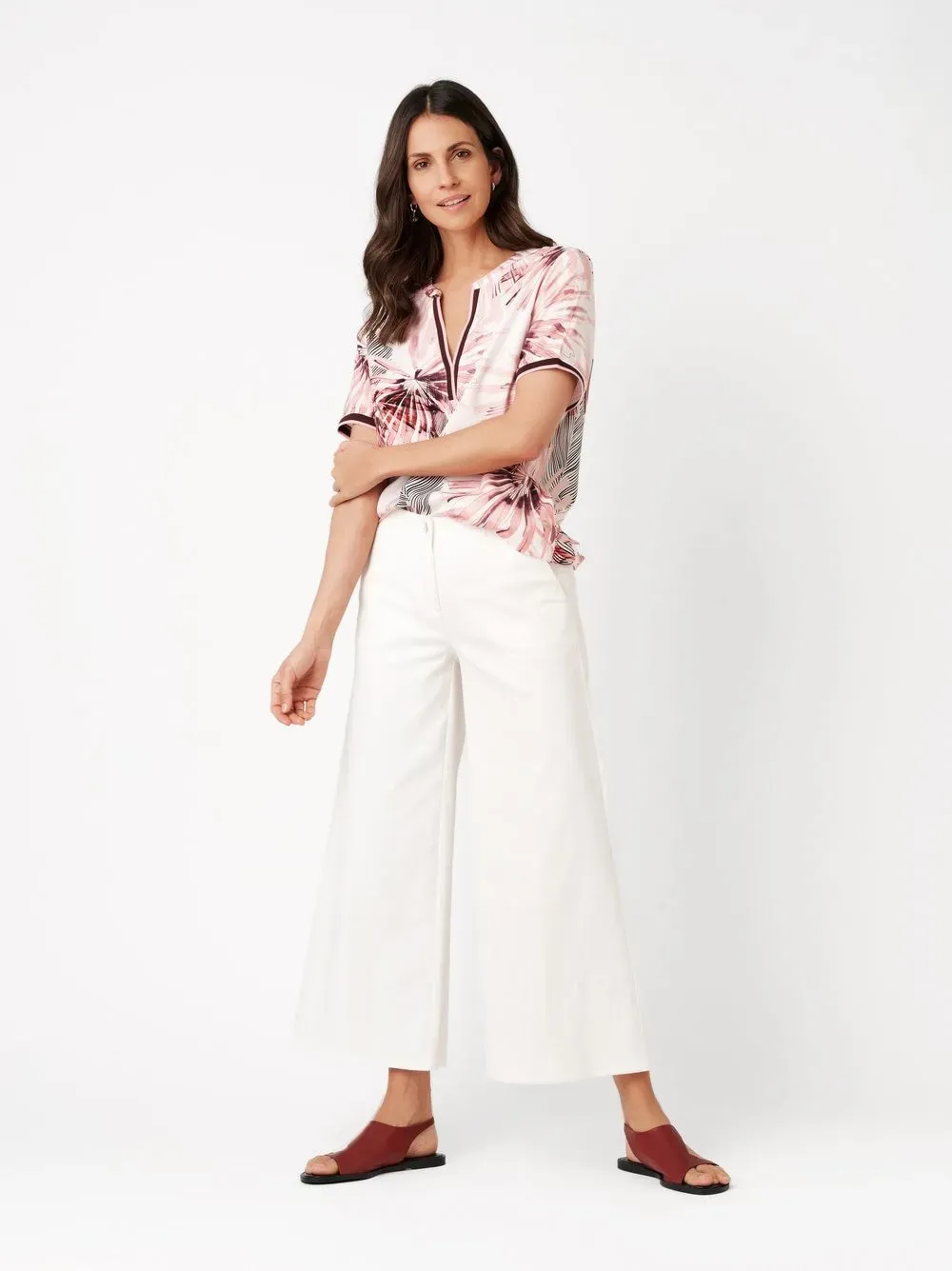 Culotte TONI, Damen, Gr. 40, N-Gr, weiß, Web, Obermaterial: 97% Baumwolle, 3% Elasthan, unifarben, slim fit wadenlang, Hosen Culotte, mit extra weitem Beinverlauf und Bügelfalte, Stretch