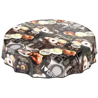 ANRO Tischdecke Wachstischdecke Wachstuch Wachstuchtischdecke Kaffee Coffee Donut Rund